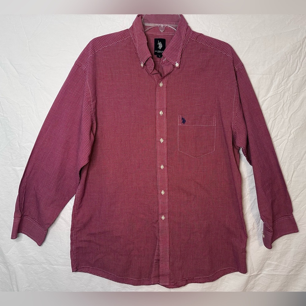 U.S. Polo Assn Men’s Button‎ Down Red Micro Check Long Sleeve Size L